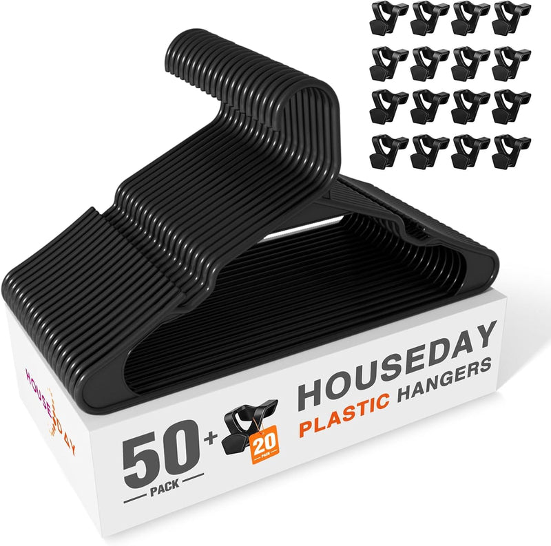 HOUSE DAY Plastic Hangers 20 Pack - White Clothes Hangers with Non-Slip Shoulder Grooves, Durable and Sturdy T-Shirt, Dress, Coat Hanger, Space Saving Design Perfect for Closet Organizers and Storage