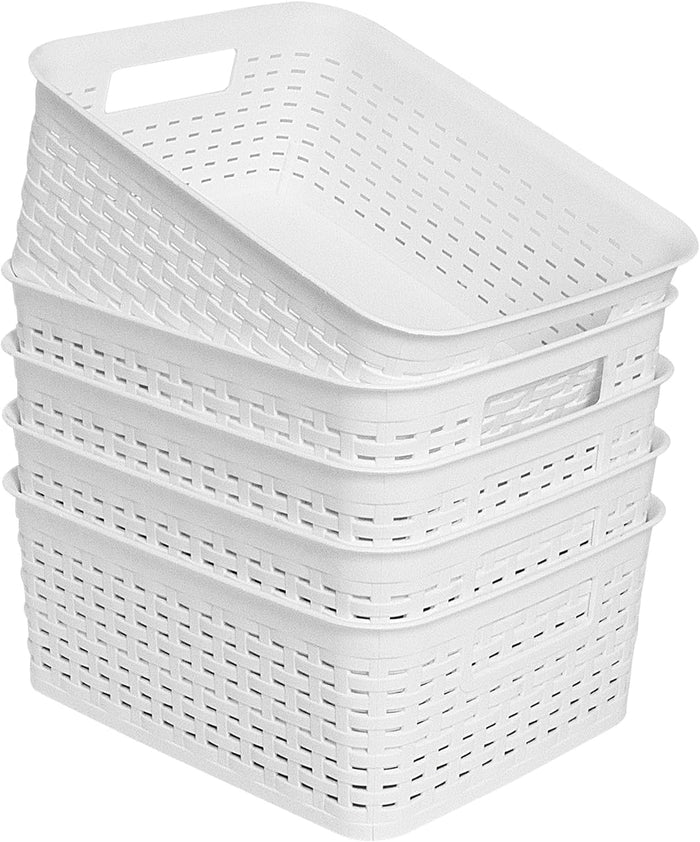 Plastic Storage Baskets for Cabinets, Household Pantry Organization with Handle,Organizer Bins for Room,Bathrooms,Under-Sink,Kitchen (White, M-3PACK)
