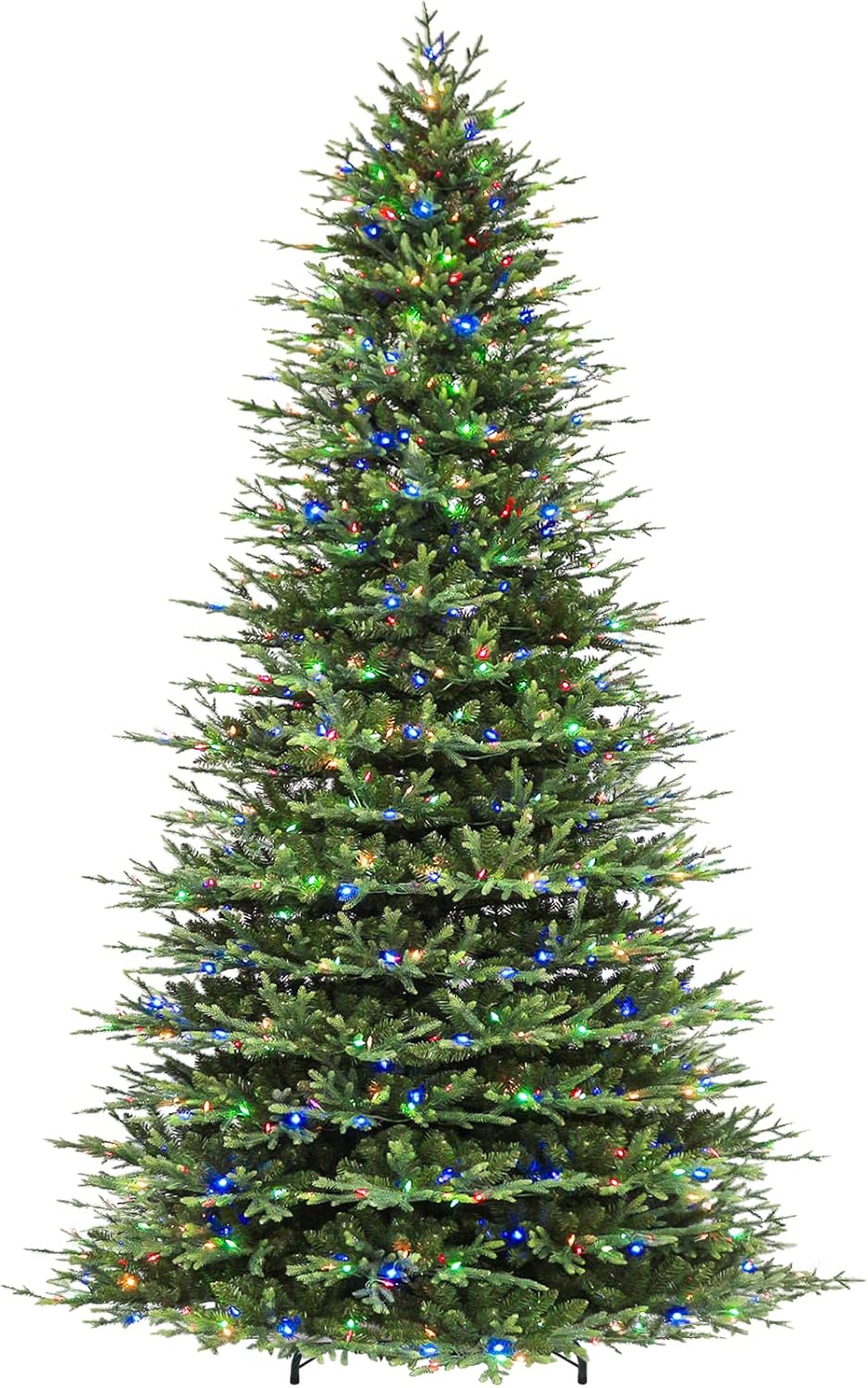Hykolity 7.5 ft Prelit Artificial Christmas Tree, 2933 PE&PVC Branch Tips, 450 Warm White LED Lights, Metal Stand and Hinged Branches