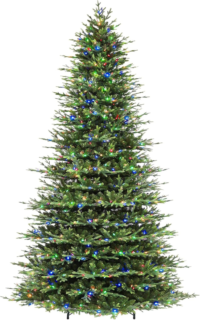 Hykolity 7.5 ft Prelit Artificial Christmas Tree, 2933 PE&PVC Branch Tips, 450 Warm White LED Lights, Metal Stand and Hinged Branches