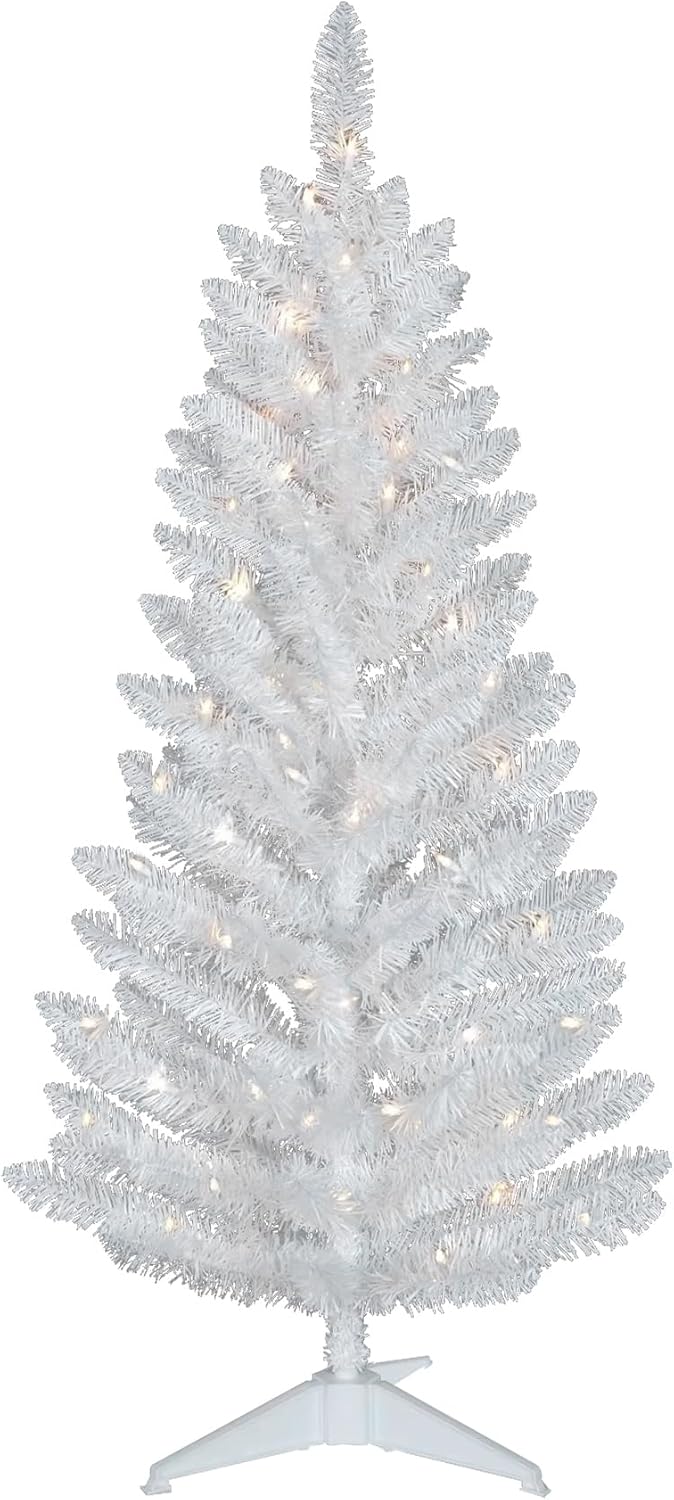 Kadunmina 4FT Artificial Christmas Tree with Stand Small White Lighted Xmas Tree 122 Branch Tips for Indoor