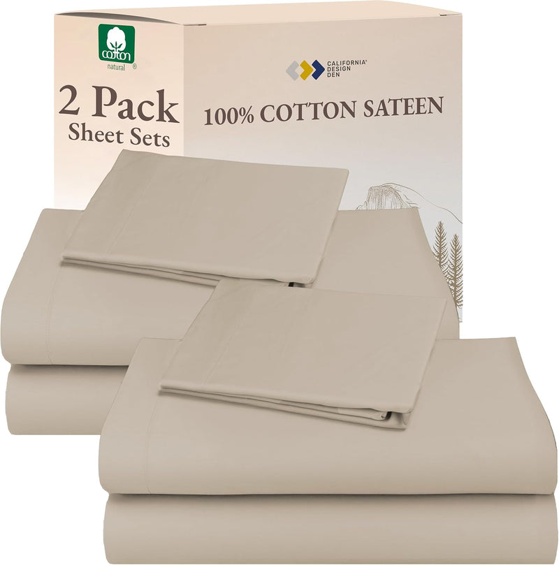California Design Den Full Size Sheets Set - Natural 100% Cotton Bed Sheets, Soft Sateen Weave, Fully Elasticized Deep Pockets, Breathable, Cooling and Durable Bedding - Doll Pink