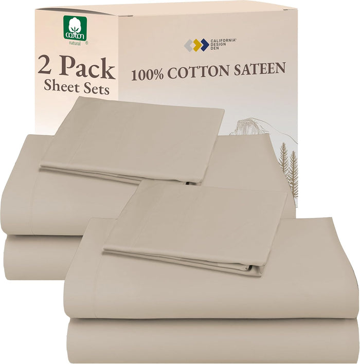 California Design Den Full Size Sheets Set - Natural 100% Cotton Bed Sheets, Soft Sateen Weave, Fully Elasticized Deep Pockets, Breathable, Cooling and Durable Bedding - Doll Pink