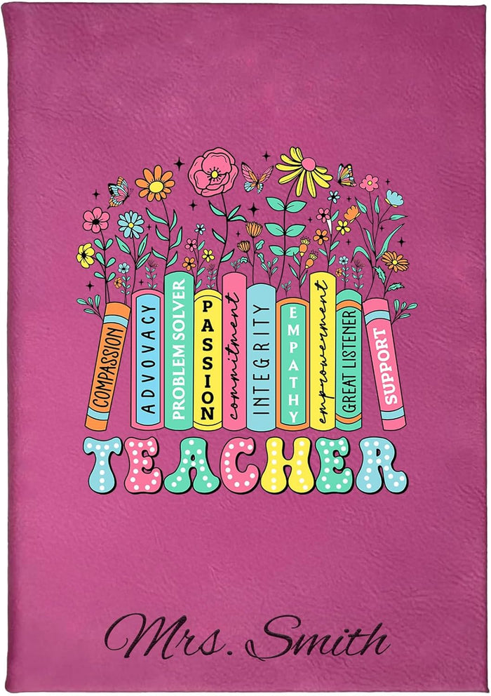 Daphne's Curations Customizable Teacher Journal – Leather Notebook with Choice of Inspirational Teacher Graphic – Appreciation Gift