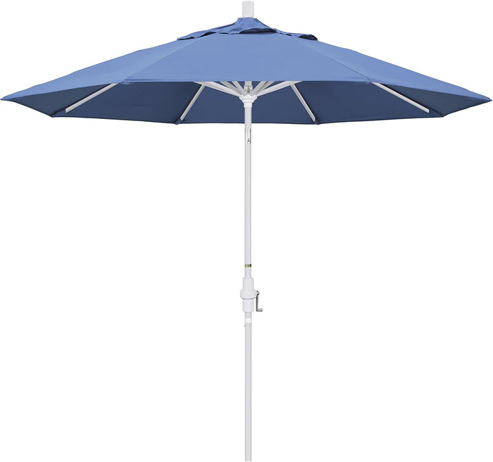 California Umbrella 9' Round Aluminum Market Umbrella, Crank Lift, Collar Tilt, White Pole, Black Olefin