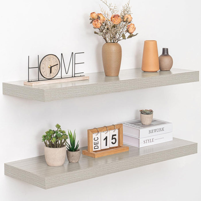 16 Inch Floating Shelves, 8 Inch Deep Floating Shelves for Wall, Hanging Shelf with Invisible Brackets, Deep Shelves for Bathroom, Bedroom, Living Room, Walnut, Set of 2