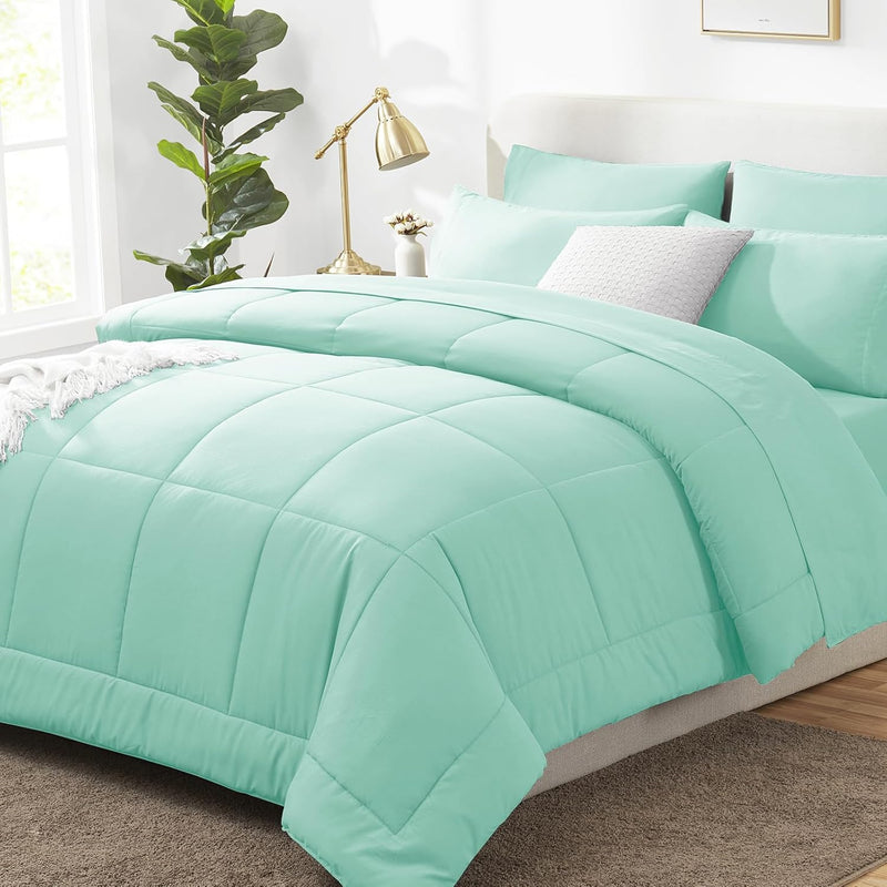 CozyLux King Size Comforter Set Brown, 7 Pieces Bed in a Bag, Brown Comforter King Size, All Season Bedding Sets with Stitch Quilted Comforter, Flat Sheet, Fitted Sheet, Pillowcases