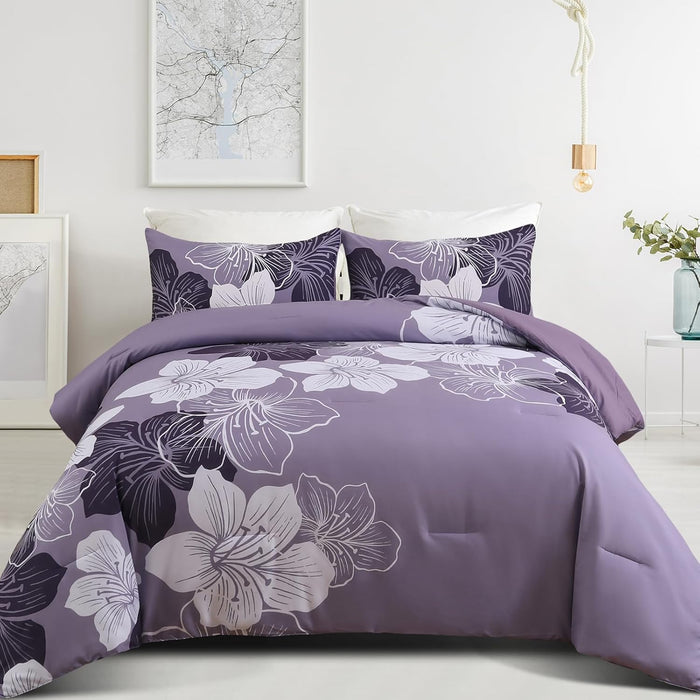 Menghomeus Black Comforter Set Queen Red and White Floral Comforter with 2 Pillowcases Modern Bedding Sets Lightweight Bed Set for All Season