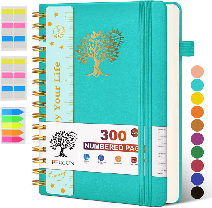 Large Spiral Notebook Journal for Women Men - 300 Numbered Lined Pages, College Ruled, A4 Hardcover Spiral Bound Notebook for School, Work, Note Taking, Writing, Leather Spiral Journal 8.5"x11"