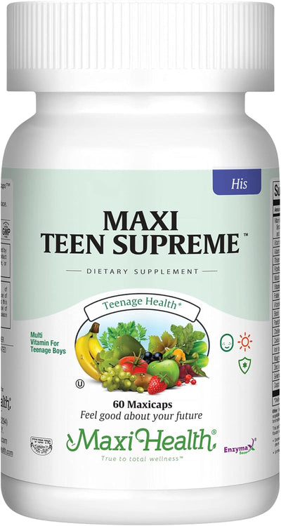 Teen Vitamins for Boys 12-17 - Teen Multivitamin Supreme with D3, Iron, Calcium, Biotin, Digestive Enzymes – Teenager Boy Multi Vitamins for Energy, Brain & Mood Support – 60 Count