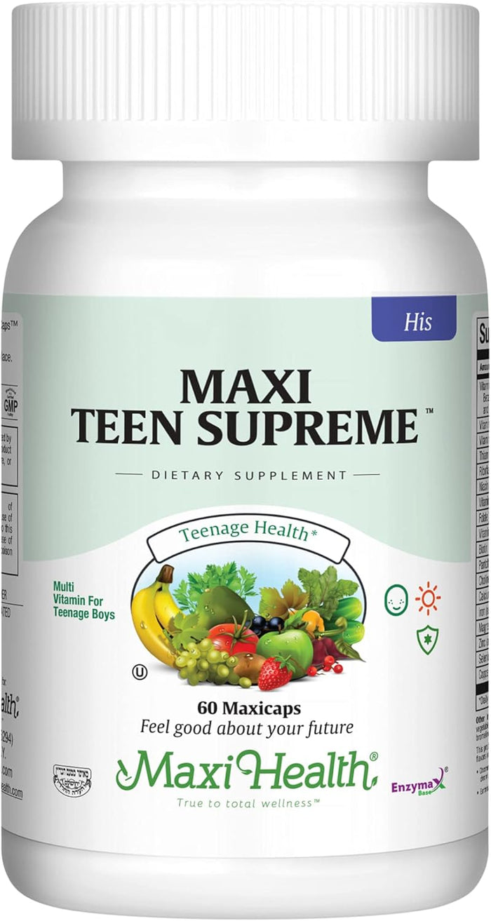 Teen Vitamins for Boys 12-17 - Teen Multivitamin Supreme with D3, Iron, Calcium, Biotin, Digestive Enzymes – Teenager Boy Multi Vitamins for Energy, Brain & Mood Support – 60 Count