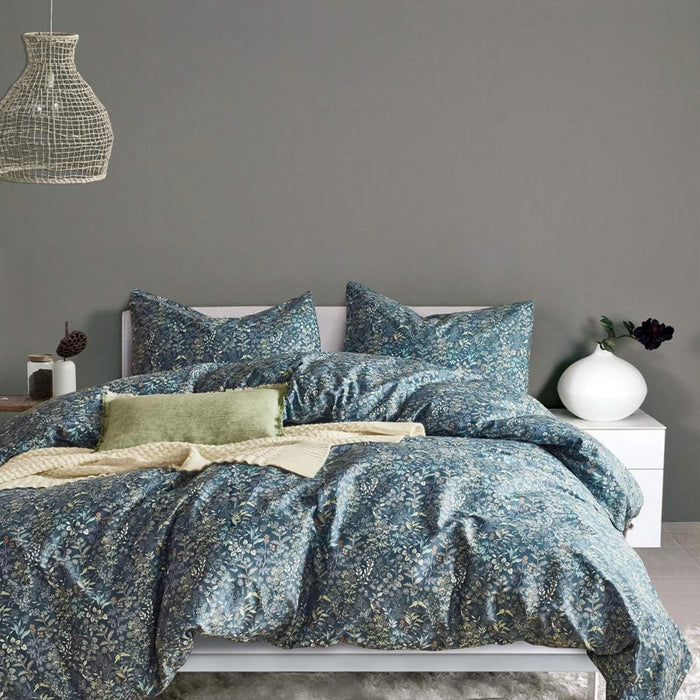 mixinni Garden Style Cotton Flowers and Birds Pattern Printed Duvet Cover Reversible Design Peacock Blue 3 Piece Bedding Duvet Set with Zipper Closure, Perfect for Him and Her-Queen Size