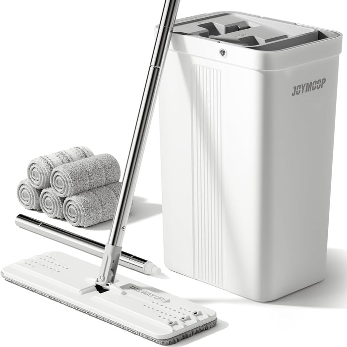 JOYMOOP Mop and Bucket with Wringer Set for Home, Flat Mop and Bucket System, Mops for Floor Cleaning and Wall Cleaner, with 3 Reusable Microfiber Mop Pads