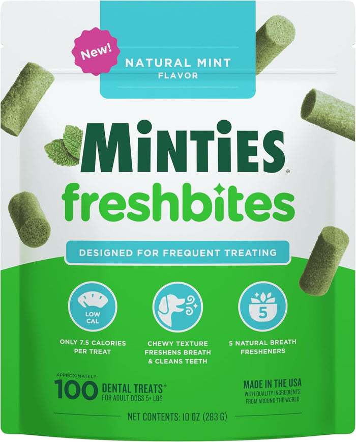 Minties Dental Chews for Dogs, 40 Count, Vet-Recommended Mint-Flavored Treats for Tiny/Small Dogs 5-24 lbs, Dental Bones Clean Teeth, Fight Bad Breath, and Removes Plaque and Tartar
