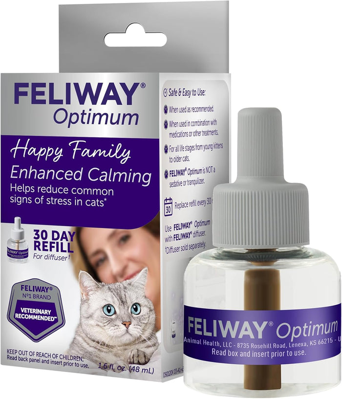 FELIWAY Optimum 6 x 30 Day Cat Calming Refills for Pheromone Diffuser, 6 x 48ml Value Pack - Helps Reduce Common Signs of Stress in Cats & Kittens, Enhanced Calming
