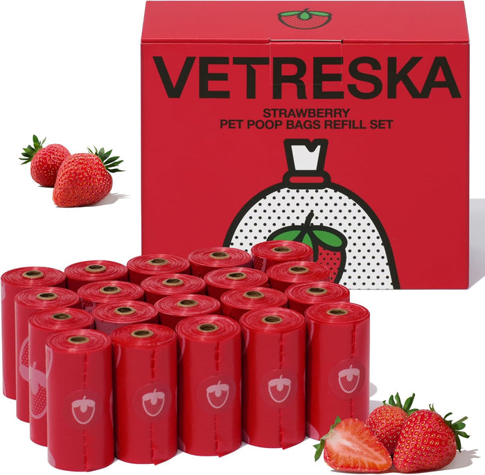VETRESKA Dog Poop Bag Dispenser with Cherry Blossom Scented Poop Bags, Leak Proof and Extra Thick Pet Waste Bags, 1 Poop Bag Holder and 105 Bags for Dog Walking and Cats Litter, Pink
