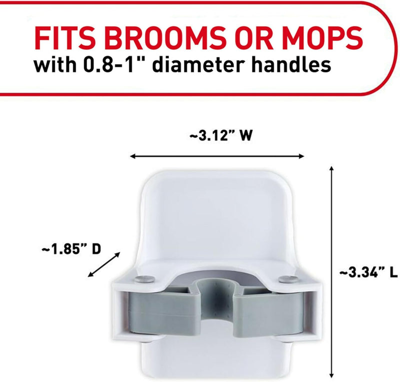 Command Broom and Mop Grippers, 3 Hangers and 6 Command Strips, Damage-Free Hanging Wall Mount Broom and Mop Holder, Household Cleaning Organizer for Organization and Storage, Holds up to 4 lb