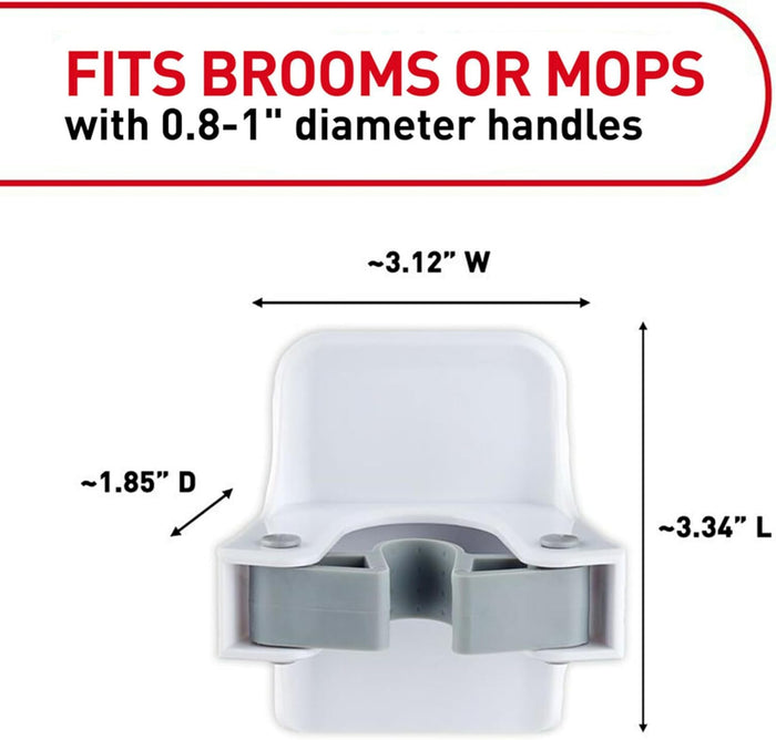 Command Broom and Mop Grippers, 3 Hangers and 6 Command Strips, Damage-Free Hanging Wall Mount Broom and Mop Holder, Household Cleaning Organizer for Organization and Storage, Holds up to 4 lb
