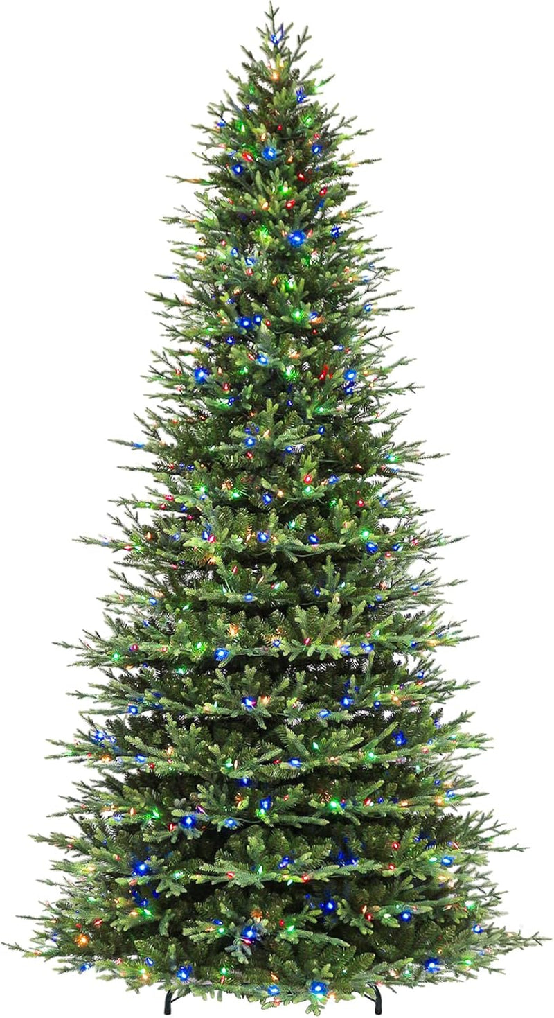 Hykolity 9 ft Prelit Snow Flocked Christmas Tree with 600 Warm White LED Lights, 5149 PE&PVC Branch Tips, Metal Stand and Hinged Branches