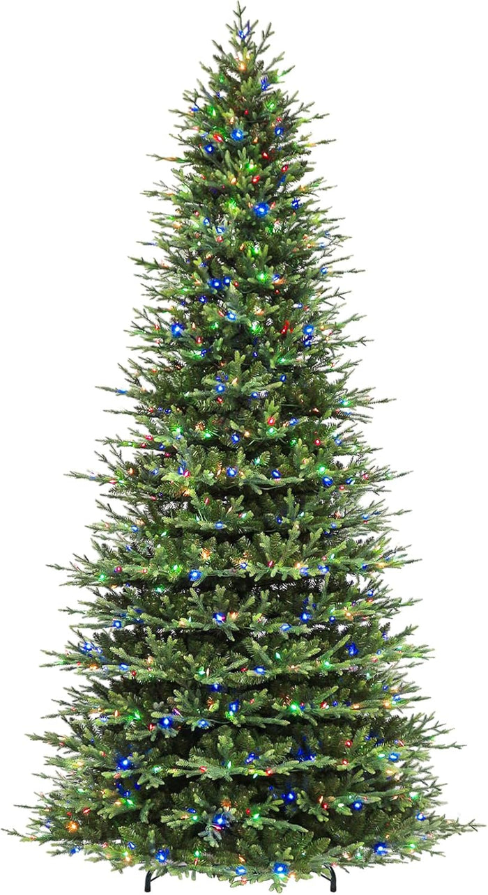 Hykolity 9 ft Prelit Snow Flocked Christmas Tree with 600 Warm White LED Lights, 5149 PE&PVC Branch Tips, Metal Stand and Hinged Branches