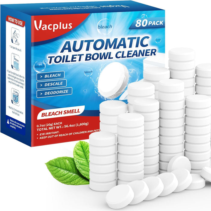 Vacplus Toilet Bowl Cleaner Tablets 40 PACK, Automatic Cleaners with Bleach, Slow-Releasing Toilet Tank Cleaners for Deodorizing & Descaling, Household Toilet Cleaners against Tough Stains