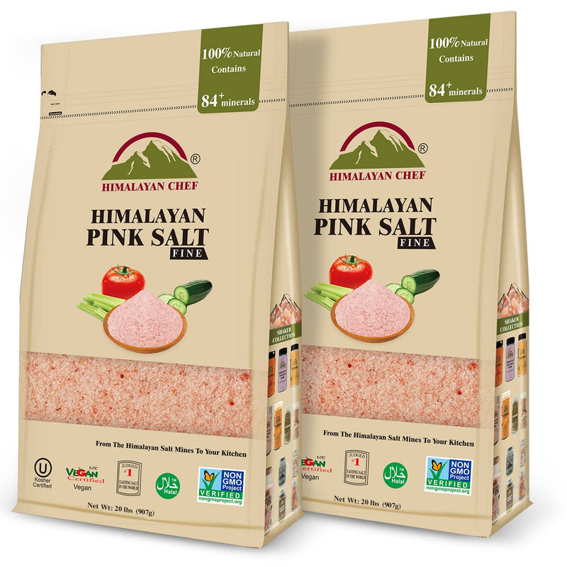 Himalayan Chef Himalayan Pink Salt - 5 lbs Fine Grain Bulk Bag - Kosher and Vegan, 100% Natural and Pure Gourmet Crystal - Contains 84 Minerals