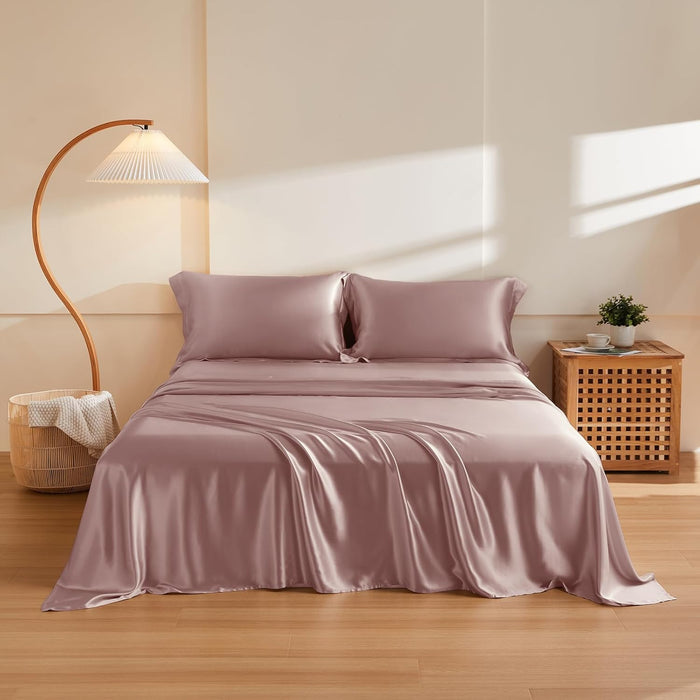 THXSILK Silk Sheet Set 4Pcs, 6A+ Top Grade 100% Natural Mulberry Silk Bed Sheets, Luxury Bedding Sets Ultra Soft Durable, 1 Fitted Sheet, 1 Flat Sheet and 2 Pillow Shams (King, Charming Pink)