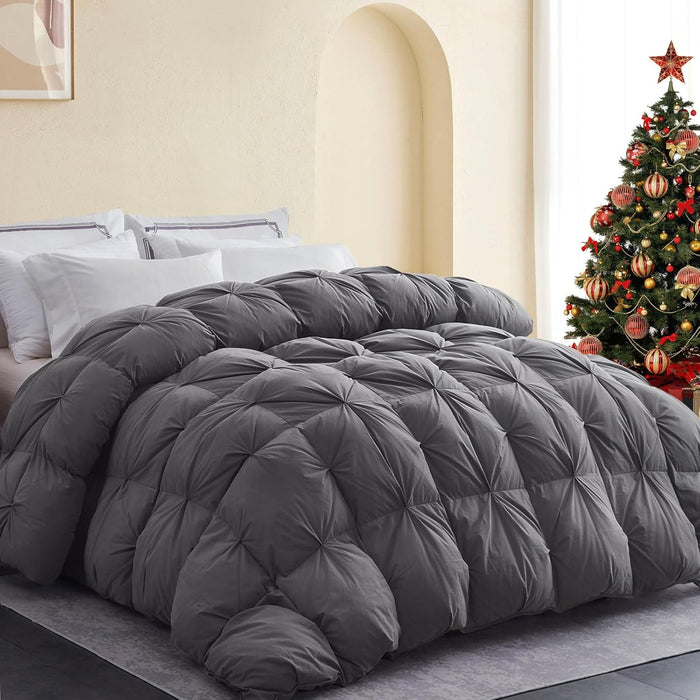 SNOWMAN Premium Down Comforter King Size, Luxurious All Season Duvet Insert with Cotton Blended Fabric, 44oz Fill Weight 3D Baffle Box Design Hotel Bedding Comforter (Khaki,106"x90")