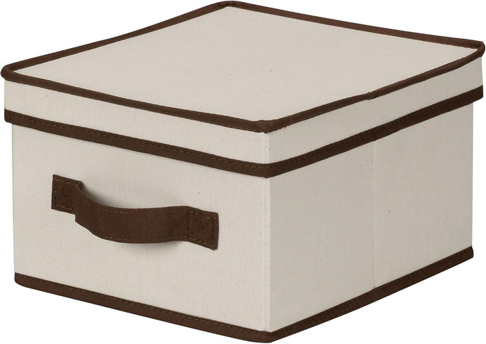 Household Essentials 515 Storage Box with Lid and Handle- Natural Beige Canvas with Brown Trim- Jumbo