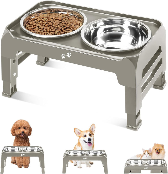 COMESOON Elevated Dog Bowls, 4 Height Adjustable Raised Bowl Stand with 2 Thick 50oz Stainless Steel Food Bowls Non-Slip Feeder Adjusts to 3.7'', 9.2'', 10.75'', 12.36'' Black, (DB-W01)