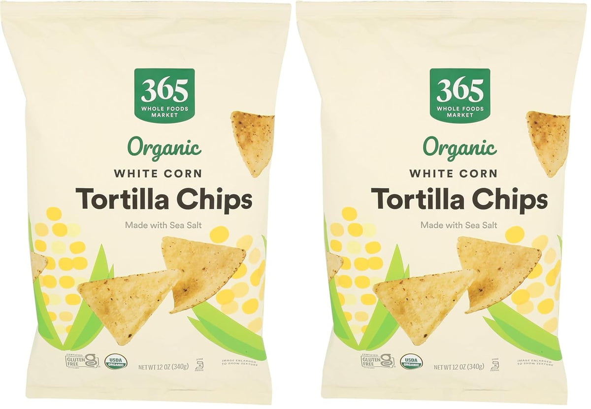 365 by Whole Foods Market, Organic Restaurant Style White Corn Tortilla Chips Unsalted, 14 Ounce