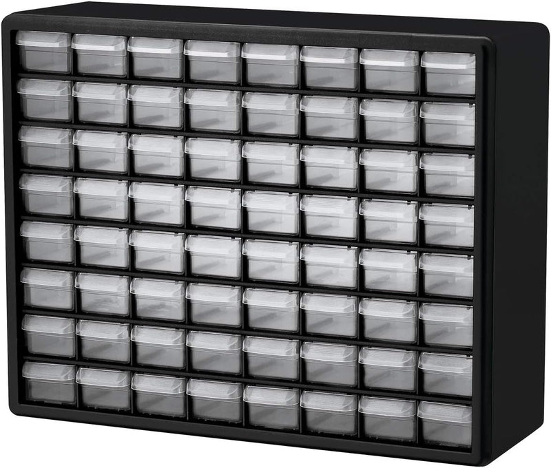 Akro-Mils 44-Drawer Plastic Drawer Storage Cabinet for Garage Organization, Bead Organizer, Building Bricks Storage, Teacher Toolbox, Makeup Organizer, 20-Inch W x 6-Inch D x 16-Inch H, 10144 Black
