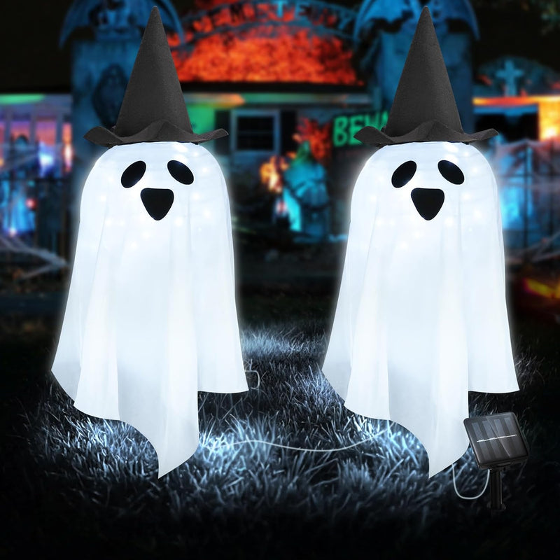 Solar Halloween Pumpkin LED Lights, Set of 2 Big Pumpkin Stake Lights 2 Modes for Outdoor Halloween Pathway Yard Garden Decoration (Warm White-Pumpkin, 2 Pack)