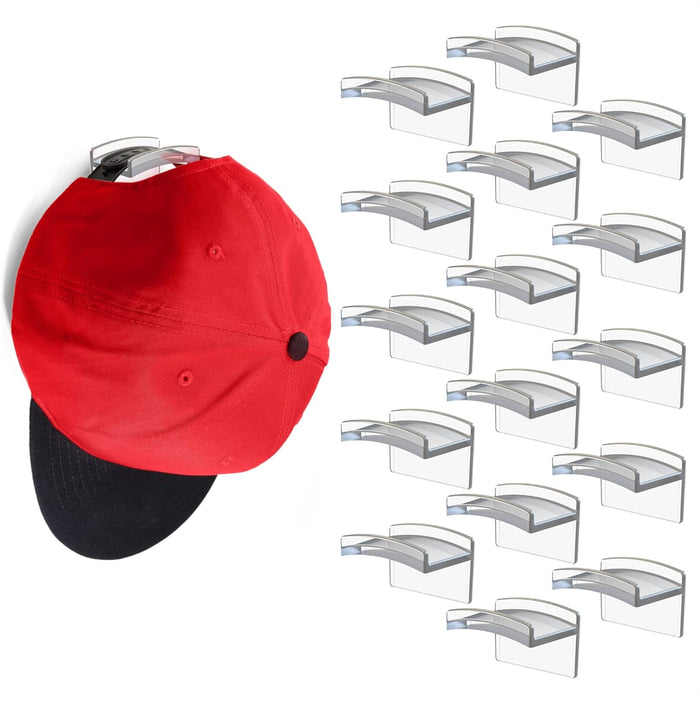 Modern JP Adhesive Hat Hooks for Wall (8-Pack) - Minimalist Hat Rack Design, No Drilling, Strong Hold Hat Hangers - USA Patented, Clear
