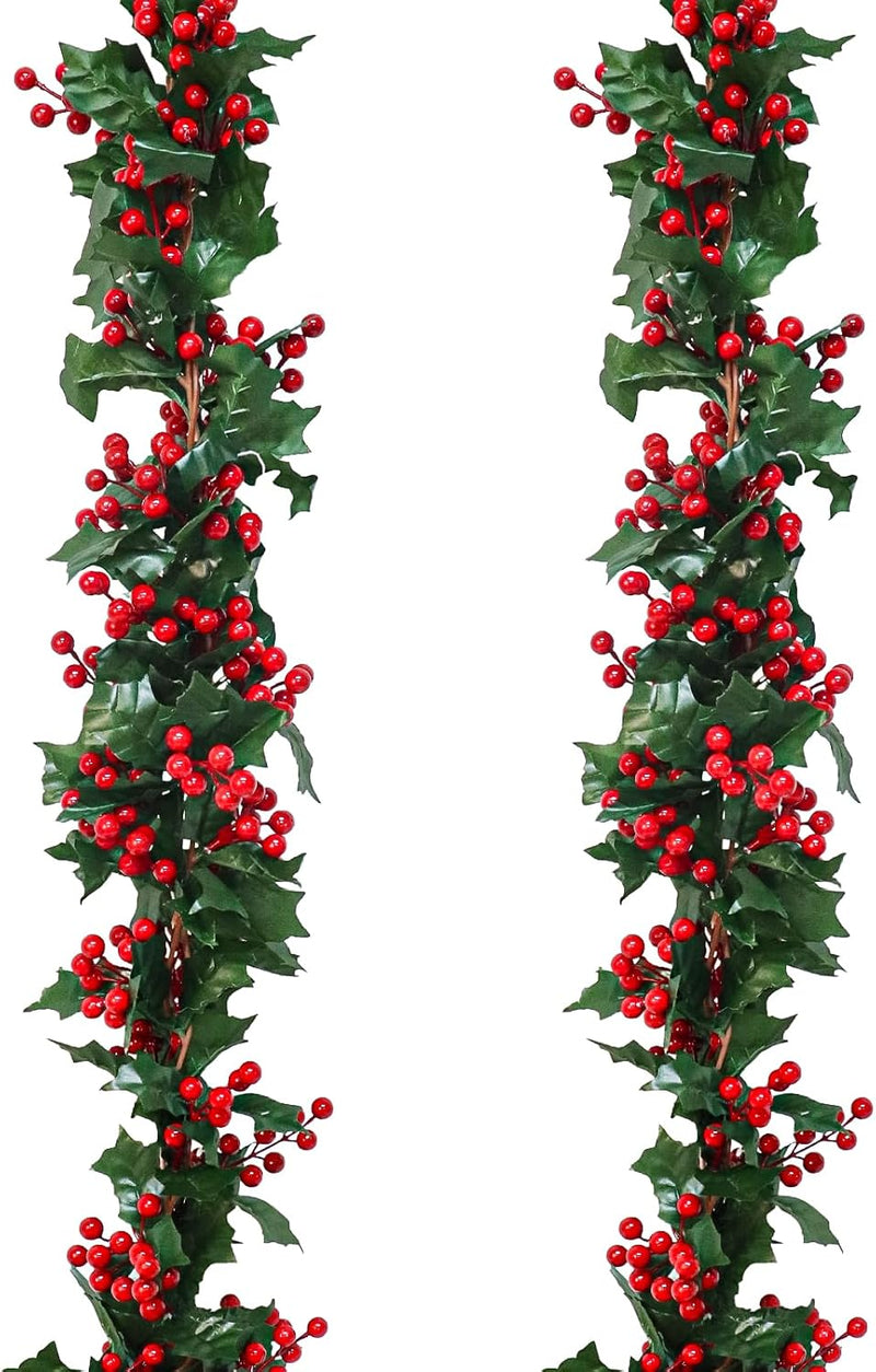 Uguisu 5.6ft Red Artificial Christmas Garland,Eucalyptus Green Garland with Berry Flower Clusters,Artificial Vines for Backdrops, Fireplaces,Dining Tables,Christmas Parties,Indoor and Outdoor Decor.