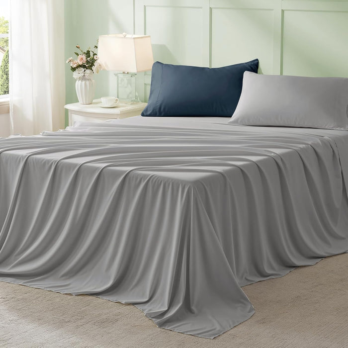 Anluoer Queen Comforter Set 7 Piece, Navy and Grey Bed in a Bag with Sheets
