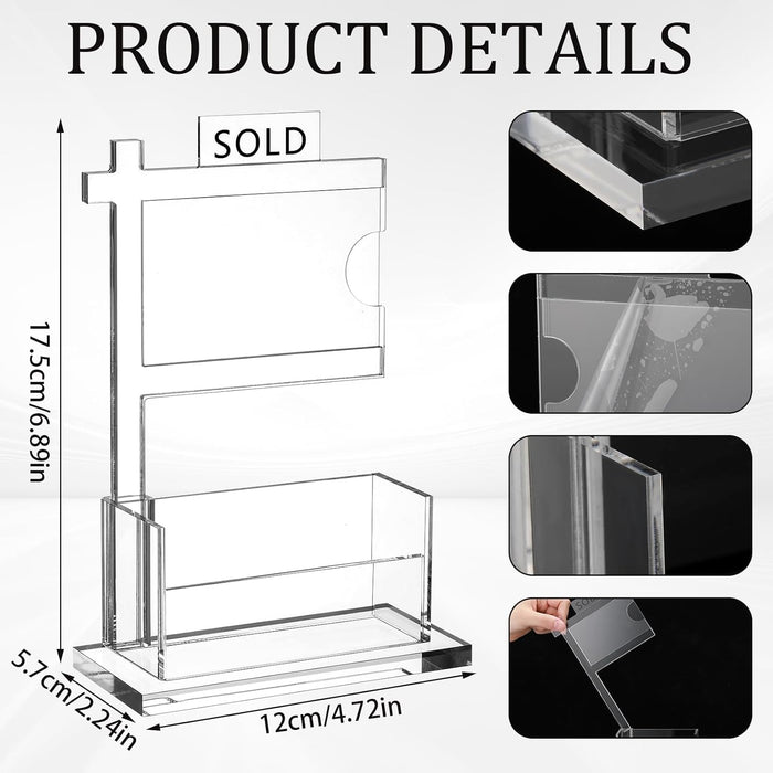 Chunful Real Estate Business Card Holder Acrylic Clear Real Estate Agent Gifts Open House Supplies Sold Sign Holder Business Card Display Stand Holds 3.5 x 2 Inch for Office Reception(Classics)