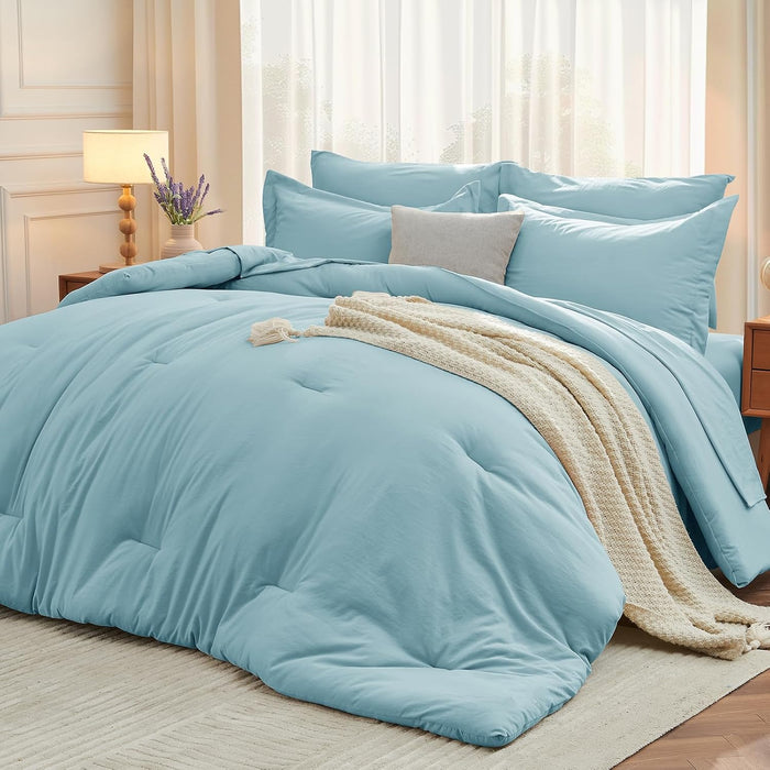 MUXHOMO 5 Pieces Twin XL Comforter Set, Soft Bed in a Bag Twin XL Size, All Season Bedding Set with Comforter, Flat Sheet, Fitted Sheet, Pillowcases & Shams, Lavender