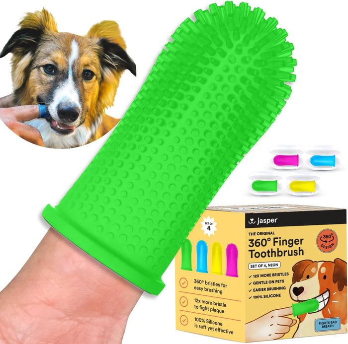 Jasper Dog Toothbrush, 360 Dog Tooth Brushing Kit, Finger Toothbrush, Cat Tooth Brush, Teeth Cleaning, Pet Tooth Brush for Small & Large Pets, Pet Toothpaste Not Included, 2-Pack Blue