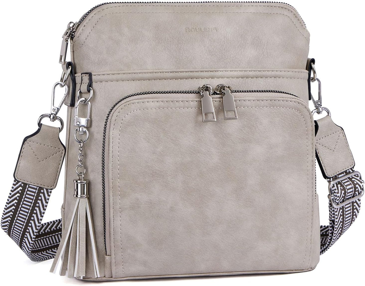 Roulens Crossbody Purse for Women Vegan Leather Medium Crossbody Wallet Bag for Travel Women Shoulder Handbags with Tassel