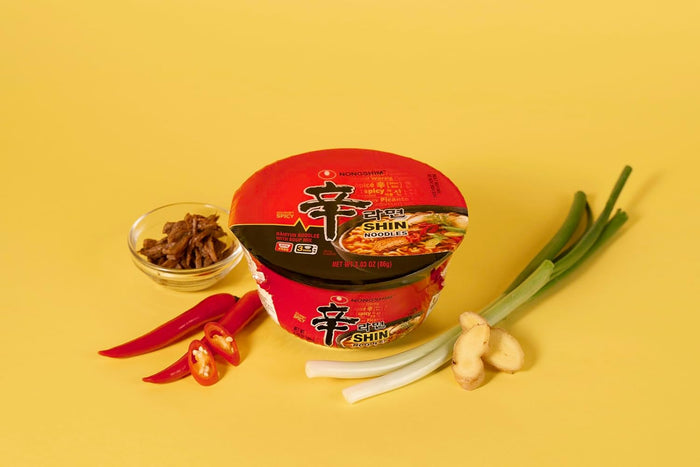 Nongshim Ramen Noodles, Gourmet Instant Ramen bowl, Premium Microwavable Noodle Soup, Spicy Shin, 3.03 Ounce (Pack of 12)