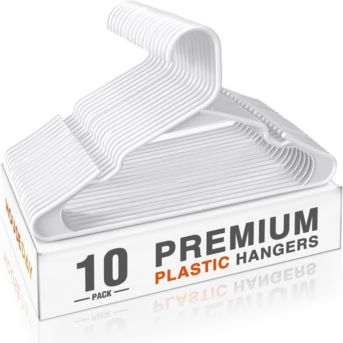 HOUSE DAY Plastic Hangers 20 Pack - White Clothes Hangers with Non-Slip Shoulder Grooves, Durable and Sturdy T-Shirt, Dress, Coat Hanger, Space Saving Design Perfect for Closet Organizers and Storage