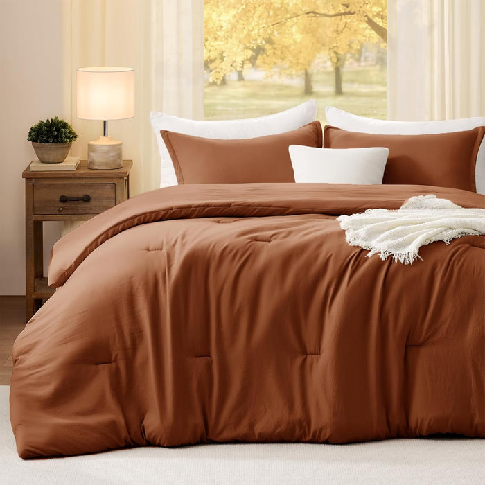 Full Comforter Sets Terracotta,3PCS Soft Lightweight Breathable Bedding Comforter Sets for All Season, Full Size(82''×86'' Comforter & 2 Pillowcases)