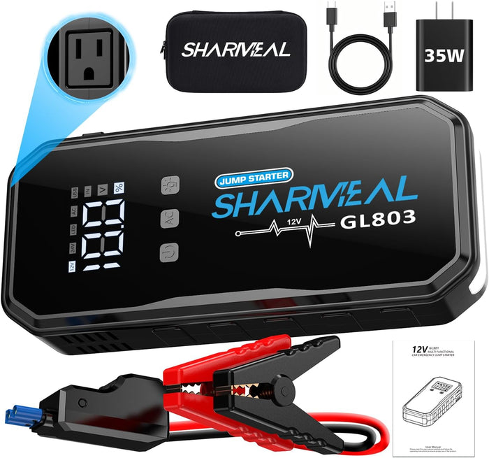 Sharmeal Car Jump Starter 5000A, Jump Starter Battery Pack for 10.0L Gas and 9.0L Diesel, 12V Portable Jump Box with LED Light