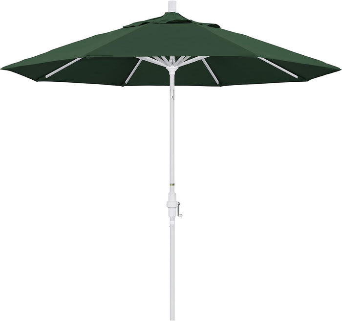 California Umbrella 9' Round Aluminum Market Umbrella, Crank Lift, Collar Tilt, White Pole, Black Olefin