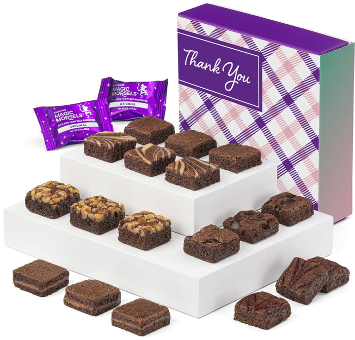 Fairytale Brownies Thank You Magic Morsel 24 Individually Wrapped Gourmet Chocolate Food Gift Basket - 1.5 Inch x 1.5 Inch Bite-Size Brownies - 24 Pieces - Item CY424