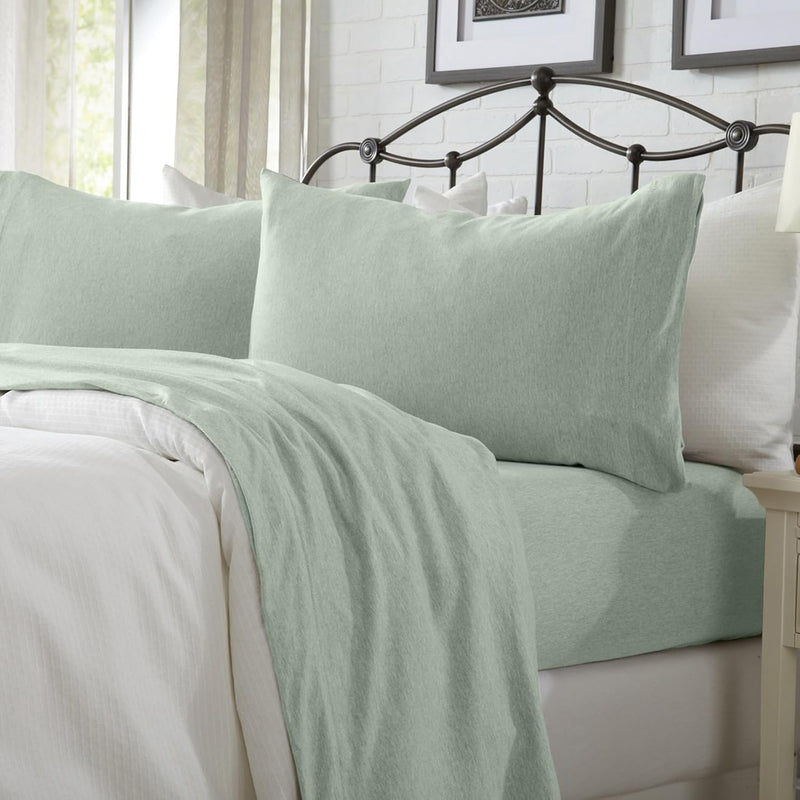 Cotton Jersey Knit California King Sheet Set - Ultra-Soft, Stretchy, Heathered Melange Light Grey Bed Sheets - Cozy, Soft T-Shirt Sheet & Pillowcase Set