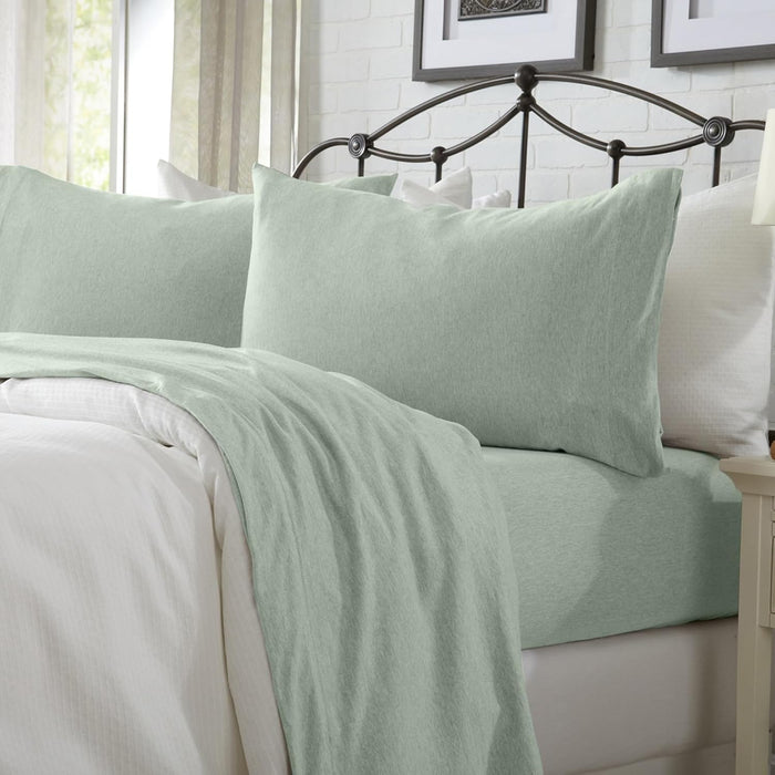 Cotton Jersey Knit California King Sheet Set - Ultra-Soft, Stretchy, Heathered Melange Light Grey Bed Sheets - Cozy, Soft T-Shirt Sheet & Pillowcase Set
