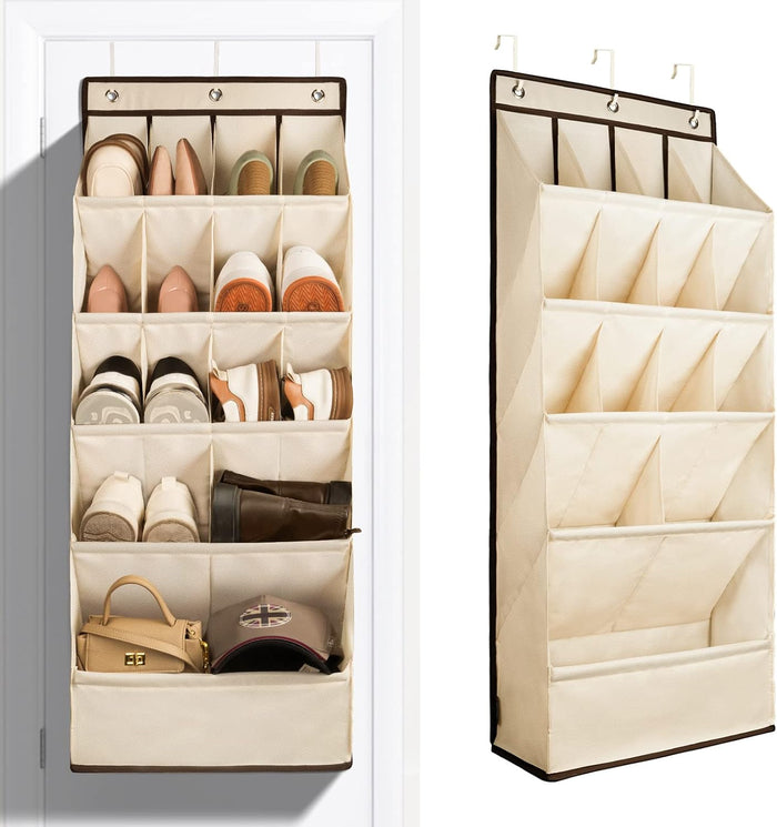 FENTEC 1 Pack Over-the-Door-Shoe-Organizers, Hanging Organizers with Large Pocket Shoe Holder Hanging Shoe Rack for Closet Shoe Organizer for Wall, Over Door Organizer with 15 Pockets Gray