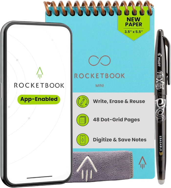 Rocketbook Mini Reusable Smart Notepad, Pocket Size On-The-Go Notebook, 3.5x5.5, Black (Pack of 1)